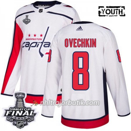Barn Ishockey Washington Capitals Tröja Alex Ovechkin 8 2018 Stanley Cup Final Patch Adidas Vit Authentic